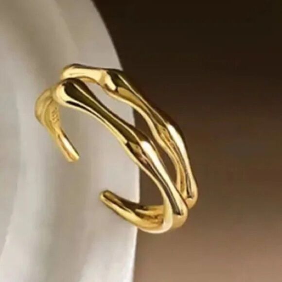 - ⭐️#28 New Gold over 925 Sterling Silver Double Bar Ring - Picture 2 of 8